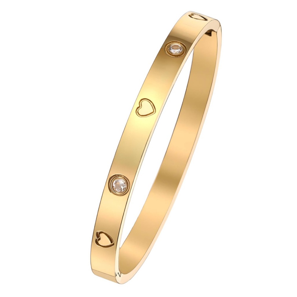 Elegant Gold Heart Bangle Bracelet